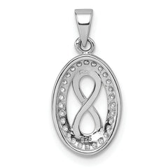 Sterling Silver Rhodium-plated Polished and Satin CZ Infinity Oval Pendant