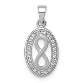 Sterling Silver Rhodium-plated Polished and Satin CZ Infinity Oval Pendant