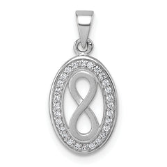 Sterling Silver Rhodium-plated Polished and Satin CZ Infinity Oval Pendant