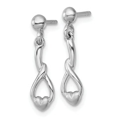 Sterling Silver Rhodium-plated Polished and Brushed Fancy Teardrop Heart Dangle Post Earrings