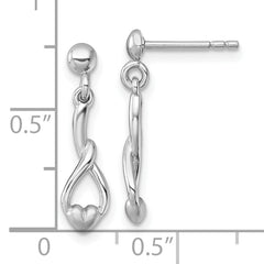 Sterling Silver Rhodium-plated Polished and Brushed Fancy Teardrop Heart Dangle Post Earrings