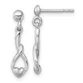 Sterling Silver Rhodium-plated Polished and Brushed Fancy Teardrop Heart Dangle Post Earrings