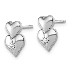 Sterling Silver Rhodium-plated Polished White CZ Double Heart Post Earrings
