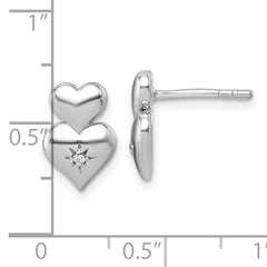 Sterling Silver Rhodium-plated Polished White CZ Double Heart Post Earrings