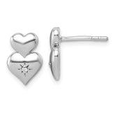 Sterling Silver Rhodium-plated Polished White CZ Double Heart Post Earrings