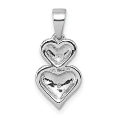 Sterling Silver Rhodium-plated Polished White CZ Double Heart Pendant