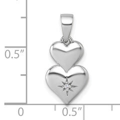 Sterling Silver Rhodium-plated Polished White CZ Double Heart Pendant