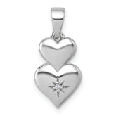 Sterling Silver Rhodium-plated Polished White CZ Double Heart Pendant
