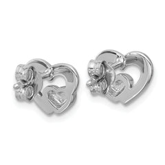 Sterling Silver Rhodium-plated Polished Heart Inside Heart Post Earrings