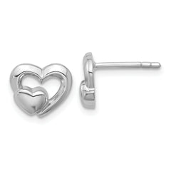 Sterling Silver Rhodium-plated Polished Heart Inside Heart Post Earrings