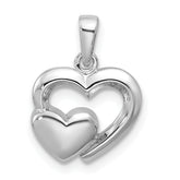 Sterling Silver Rhodium-plated Polished Heart Inside Heart Pendant