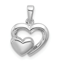 Sterling Silver Rhodium-plated Polished Heart Inside Heart Pendant
