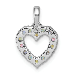 Sterling Silver Rhodium-plated Polished Pastel Blue, Pink, Green and Purple CZ Heart Pendant