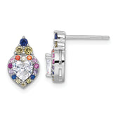 Sterling Silver Rhodium-plated Polished Multi-color Rainbow CZ Heart Halo Post Earrings