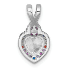 Sterling Silver Rhodium-plated Polished Multi-color Rainbow CZ Heart Halo Chain Slide Pendant