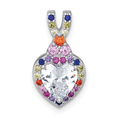 Sterling Silver Rhodium-plated Polished Multi-color Rainbow CZ Heart Halo Chain Slide Pendant