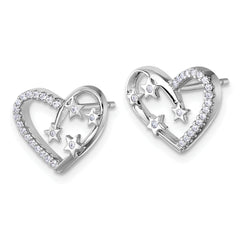 Sterling Silver Rhodium-plated CZ Polished Open Heart with Stars Post Earrings