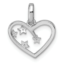 Sterling Silver Rhodium-plated CZ Polished Open Heart with Stars Pendant