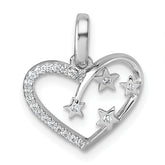 Sterling Silver Rhodium-plated CZ Polished Open Heart with Stars Pendant