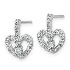 Sterling Silver Rhodium-plated Polished CZ Open Heart Post Earrings