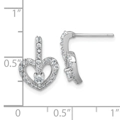 Sterling Silver Rhodium-plated Polished CZ Open Heart Post Earrings