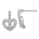 Sterling Silver Rhodium-plated Polished CZ Open Heart Post Earrings