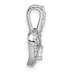 Sterling Silver Rhodium-plated Polished CZ Open Heart Pendant