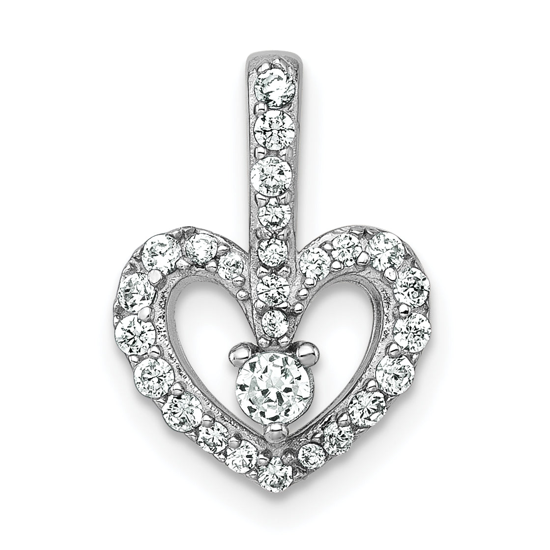 Sterling Silver Rhodium-plated Polished CZ Open Heart Pendant