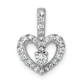 Sterling Silver Rhodium-plated Polished CZ Open Heart Pendant