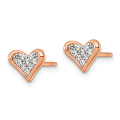 Sterling Silver Rhodium-plated and Rose Gold-plated CZ Heart Post Earrings