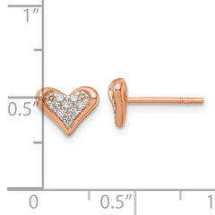 Sterling Silver Rhodium-plated and Rose Gold-plated CZ Heart Post Earrings