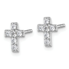 Sterling Silver Rhodium-plated Polished White CZ Cross Post Earrings