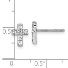 Sterling Silver Rhodium-plated Polished White CZ Cross Post Earrings