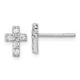 Sterling Silver Rhodium-plated Polished White CZ Cross Post Earrings