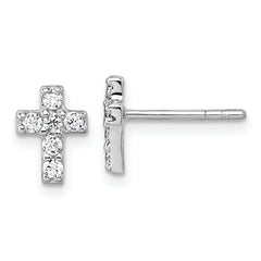 Sterling Silver Rhodium-plated Polished White CZ Cross Post Earrings
