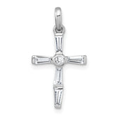 Sterling Silver Rhodium-plated Polished White Baguette CZ Cross Pendant