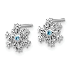 Sterling Silver Rhodium-plated Polished Blue CZ Snowflake Post Earrings