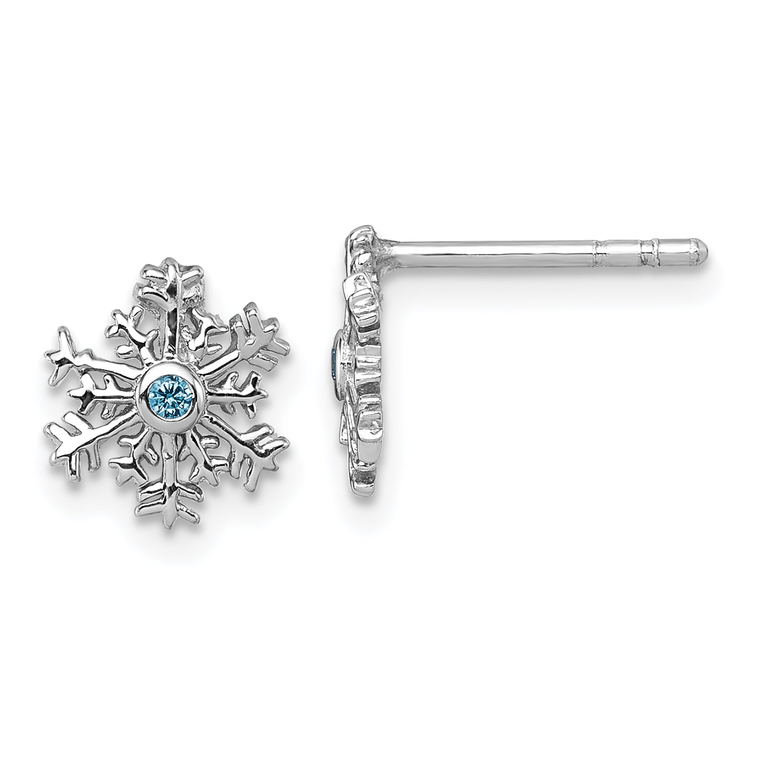 Sterling Silver Rhodium-plated Polished Blue CZ Snowflake Post Earrings