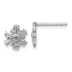 Sterling Silver Rhodium-plated Polished Blue CZ Snowflake Post Earrings