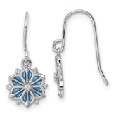 Sterling Silver Rhodium-plated Blue Enamel and White CZ Snowflake Dangle Earrings