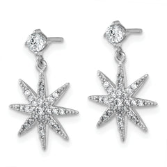 Sterling Silver Rhodium-plated Polished CZ Star Post Dangle Earrings