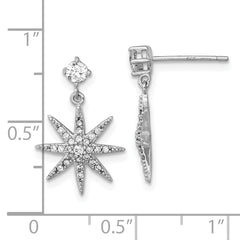 Sterling Silver Rhodium-plated Polished CZ Star Post Dangle Earrings