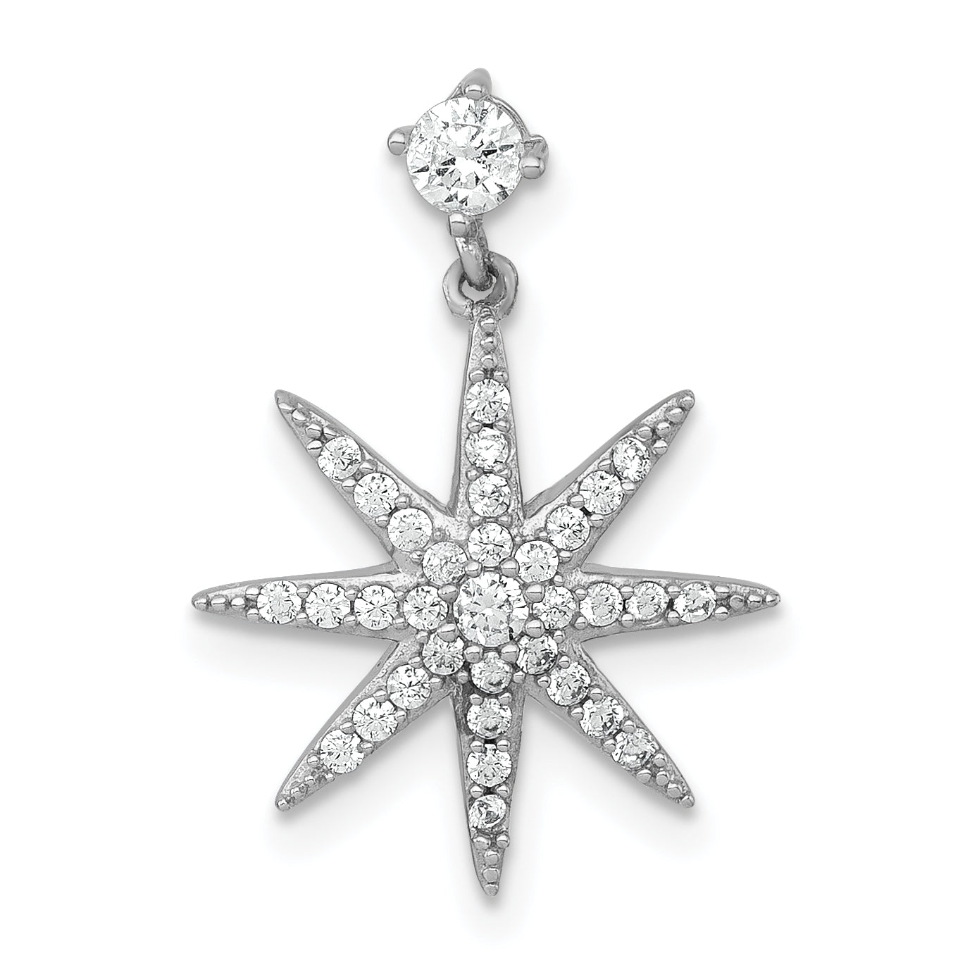 Sterling Silver Rhodium-plated Polished CZ Star Chain Slide Pendant