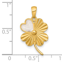 Sterling Silver Gold-tone Polished with White Enamel Lucky 4-Leaf Clover Pendant