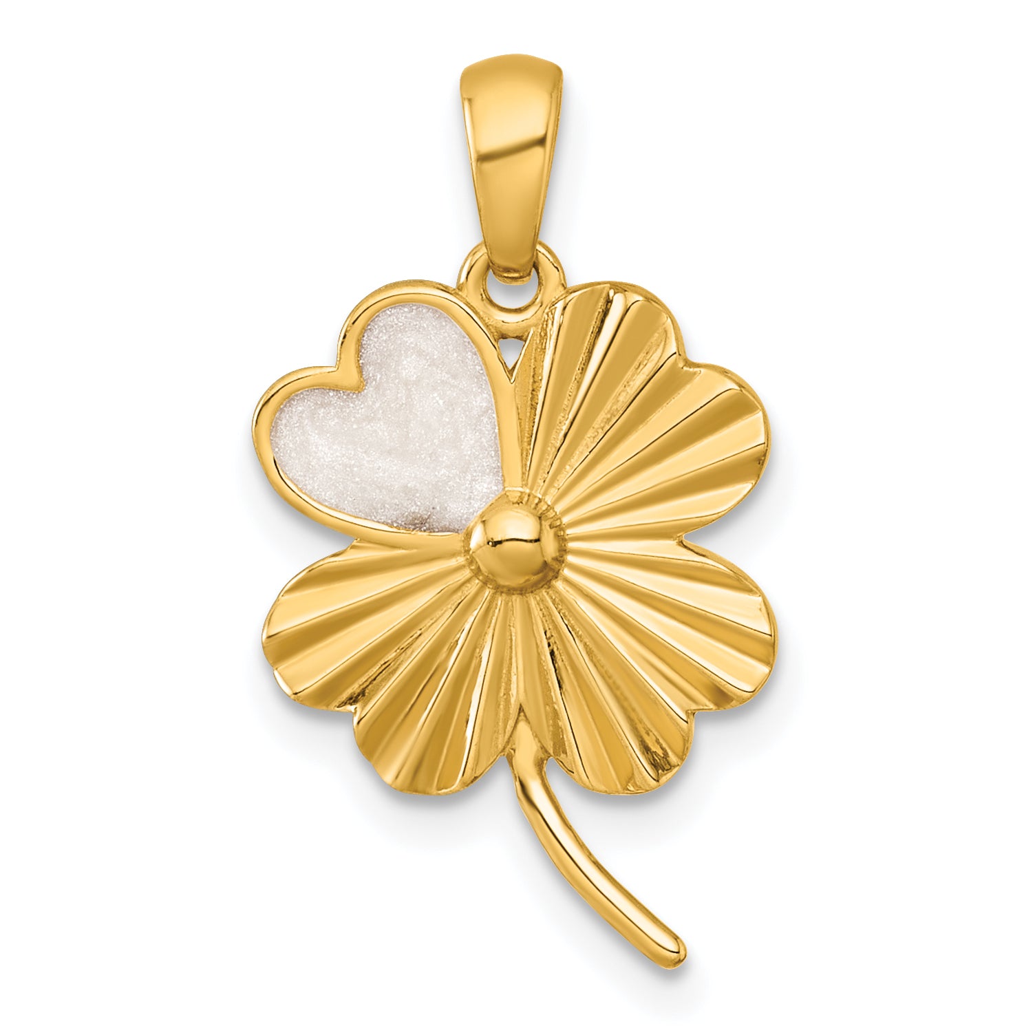 Sterling Silver Gold-tone Polished with White Enamel Lucky 4-Leaf Clover Pendant