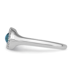 Sterling Silver Rhodium-plated Polished CZ and Compressed Turquoise Cabochon Evil Eye Size 8 Ring