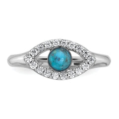 Sterling Silver Rhodium-plated Polished CZ and Compressed Turquoise Cabochon Evil Eye Size 8 Ring