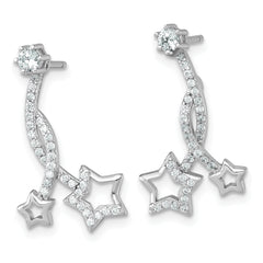 Sterling Silver Rhodium-plated Polished CZ Stud with Removeable Shooting Stars Jacket Earrings