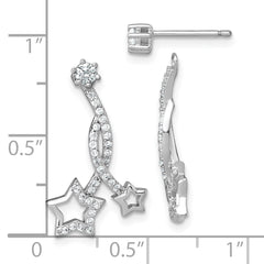 Sterling Silver Rhodium-plated Polished CZ Stud with Removeable Shooting Stars Jacket Earrings