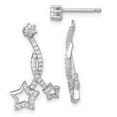 Sterling Silver Rhodium-plated Polished CZ Stud with Removeable Shooting Stars Jacket Earrings
